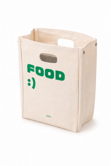 صورة Cream Canvas Lunch Tote – Minimal “Food :)” Edition