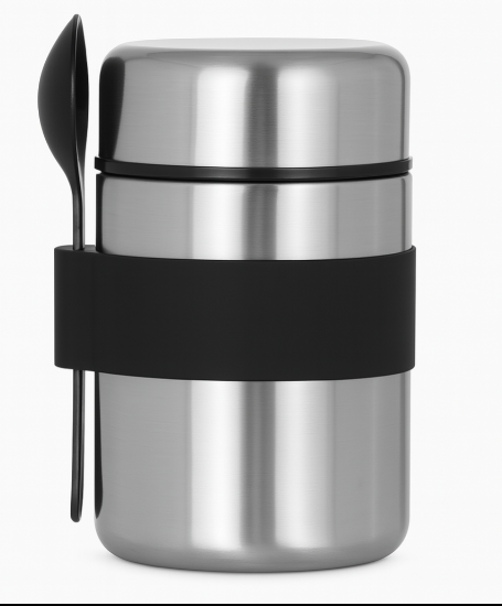 صورة 400ml Food Jar Stainless Steel for Adults -SS+Black