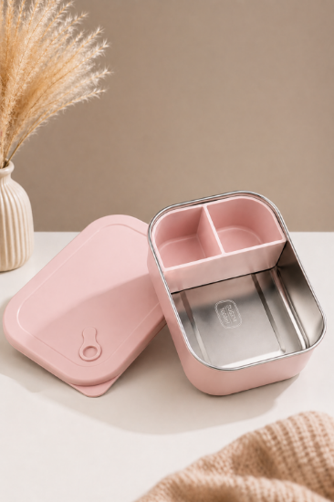صورة Premium Stainless Steel Lunch Box – For Kids & Adults - Pink