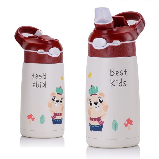 صورة 400ml Stainless Steel Water Bottle for Kids - Burgundy